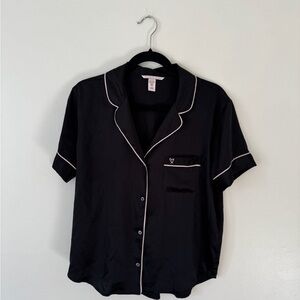 Victoria's Secret Black Short Sleeve Pajama Top with White Piping